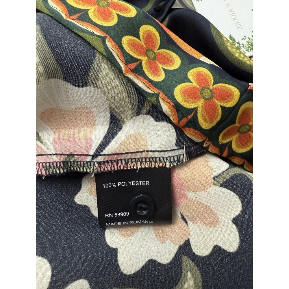 New Chelsea & Violet Black Orange Floral‎ Print Popover Blouse Shirt Size 2 - Picture 5 of 6